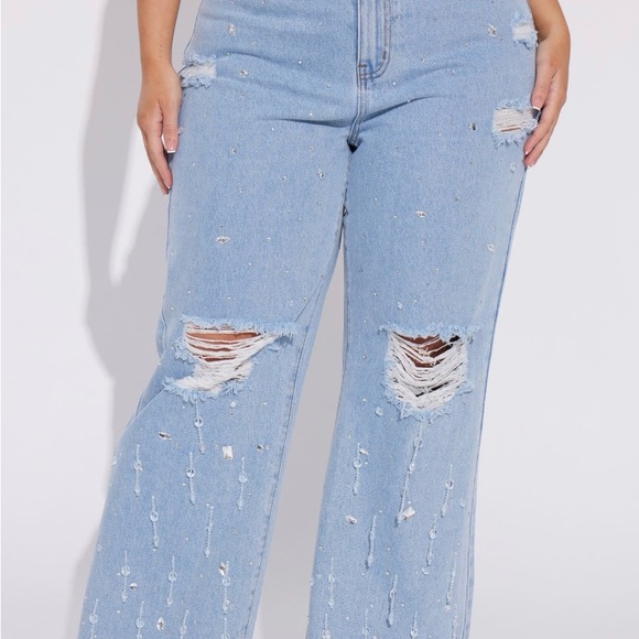 Rhinestone Wide Leg Jeans - Picture 1 of 11